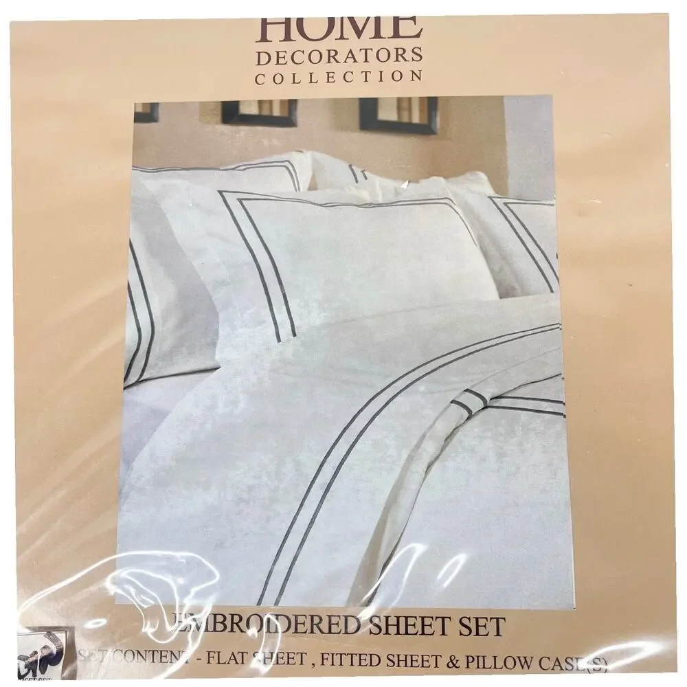 Home Decorators Twins Sheet Set Pillow Case Gray Stripe White Cotton Bedding New